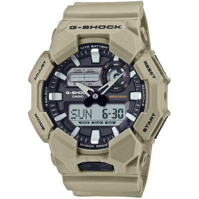 Casio G-Shock GA-010-5AER Ανδρικό Αναλογικό-Ψηφιακό Ρολόι Μπεζ με Μαύρο Καντράν, Χρονόμετρο και Αντοχή στο Νερό 200m